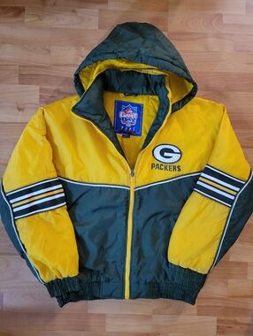 Vintage Green Bay Packers Game Day NFL Winter Coat Puffy Quilted, Men's Medium